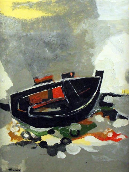 Andre Minaux (1923-1986) Beached fishing boat, 30 x 22.5in.